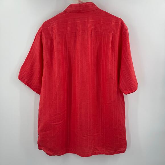 TOMMY BAHAMA Shirt Size Medium Men's 100% Linen Short Sleeve Orange/Red Stripe - Picture 2 of 11